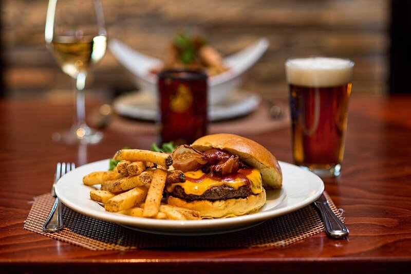 Bacon cheese burger entree with beer